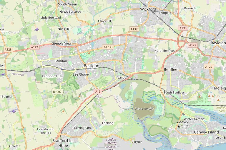 Map of Basildon and the surrounding area