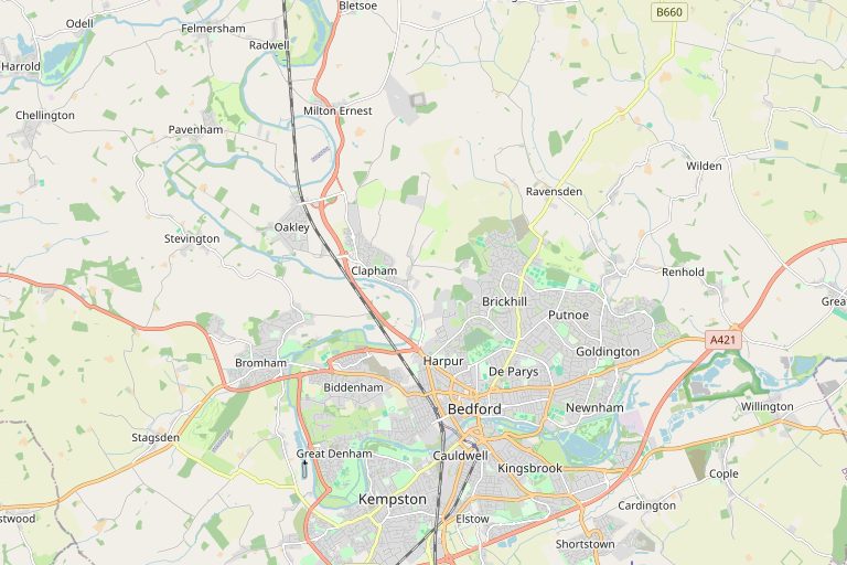 Map of Bedford and the surrounding area
