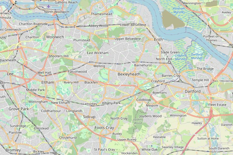 Map of Bexley and the surrounding area