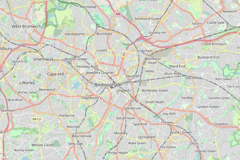 Map of Birmingham and the surrounding area