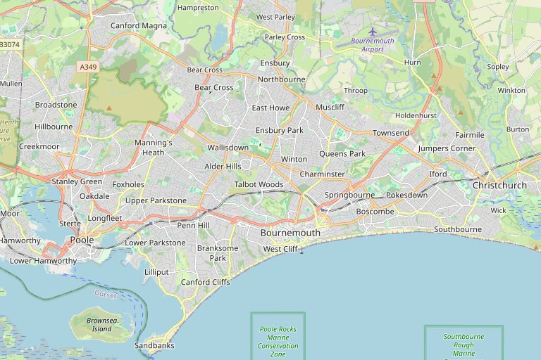 Map of Bournemouth and the surrounding area