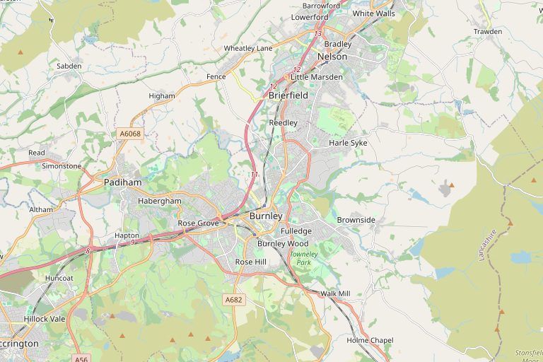 Map of Burnley and the surrounding area