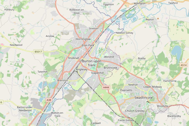 Map of Burton upon Trent and the surrounding area