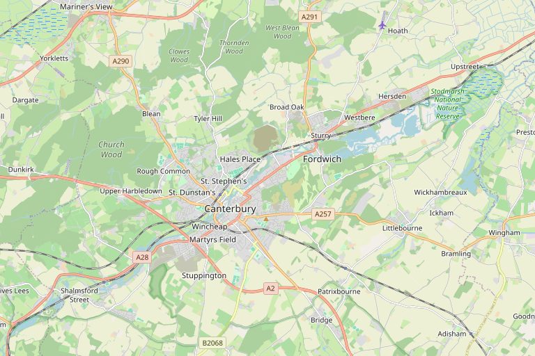 Map of Canterbury and the surrounding area