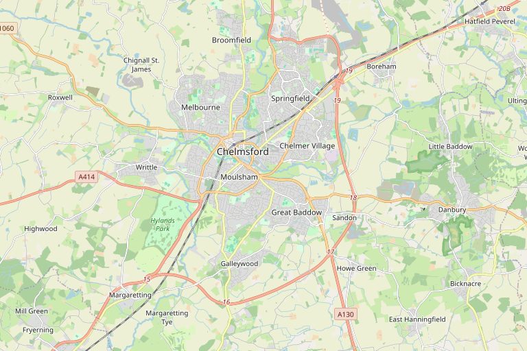 Map of Chelmsford and the surrounding area