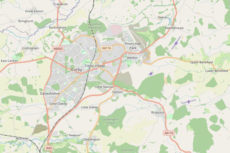 Map of Corby and the surrounding area