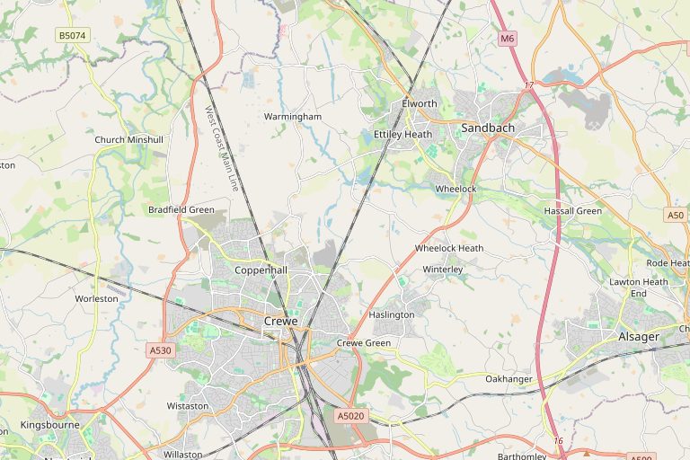 Map of Crewe and the surrounding area