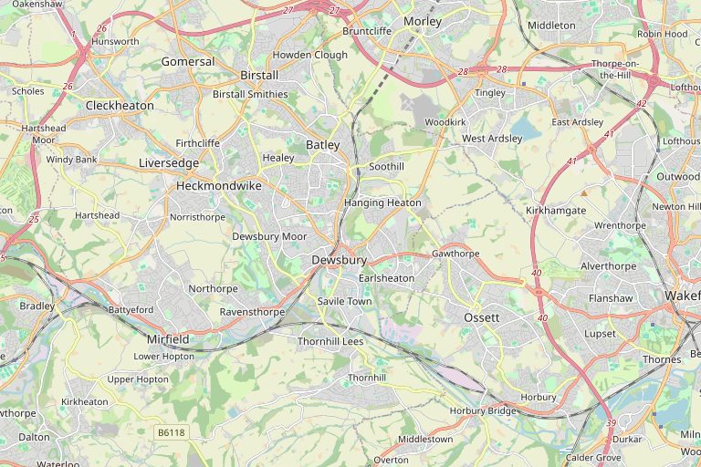 Map of Dewsbury and the surrounding area