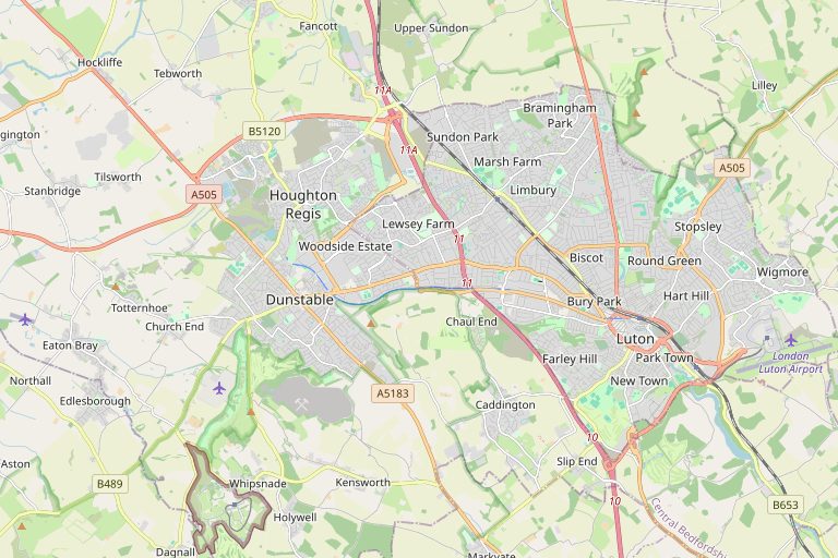 Map of Dunstable and the surrounding area