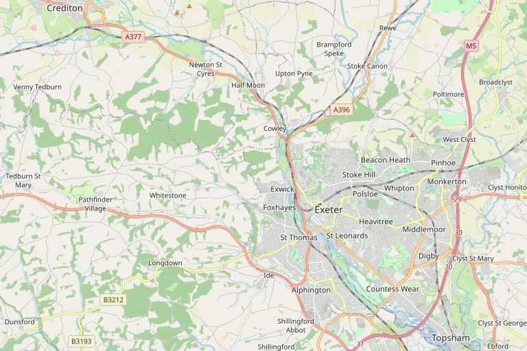 Map of Exeter and the surrounding area