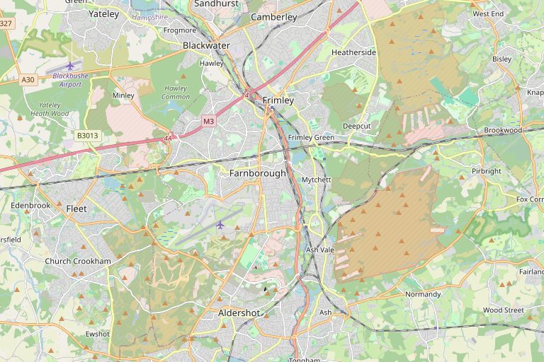 Map of Farnborough and the surrounding area
