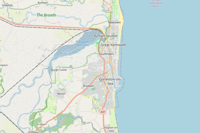 Map of Great Yarmouth and the surrounding area