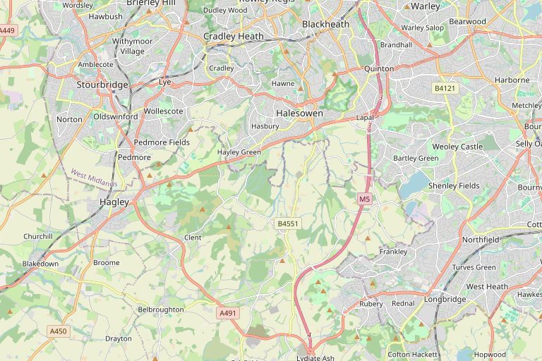Map of Halesowen and the surrounding area