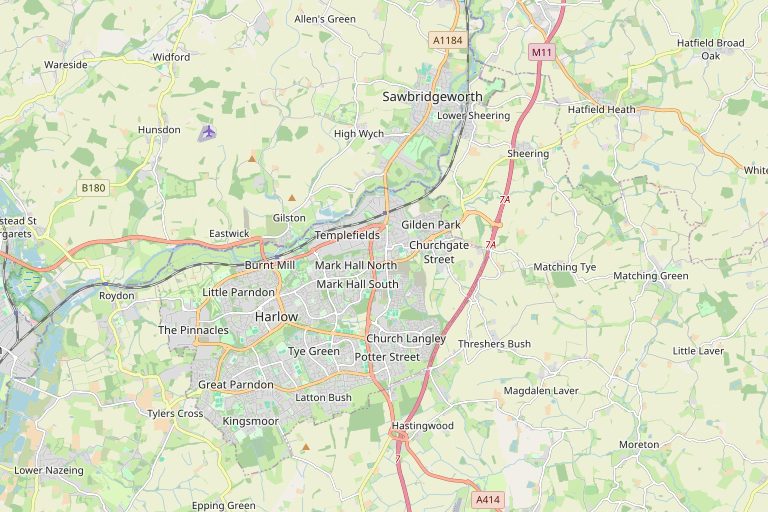 Map of Harlow and the surrounding area