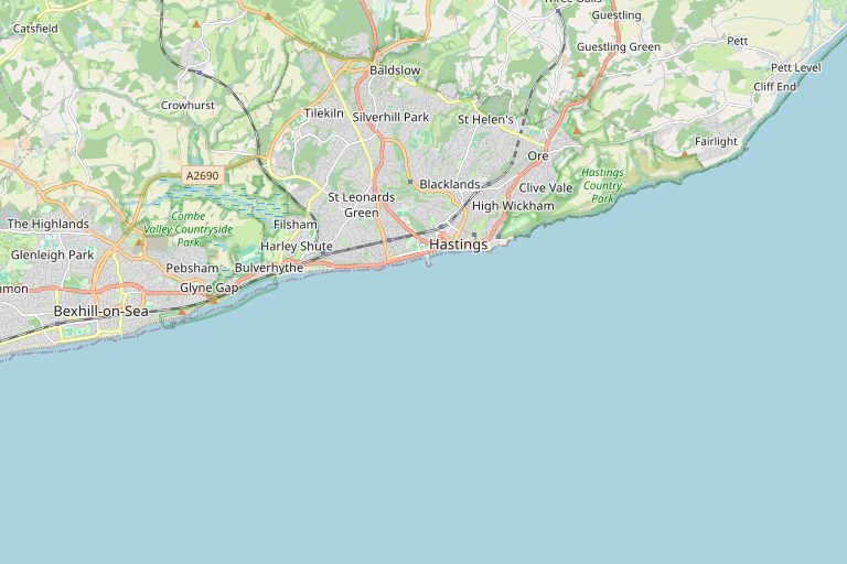 Map of Hastings and the surrounding area