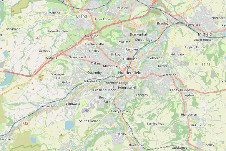 Map of Huddersfield and the surrounding area