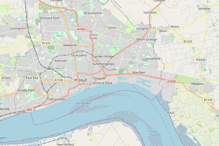 Map of Hull and the surrounding area