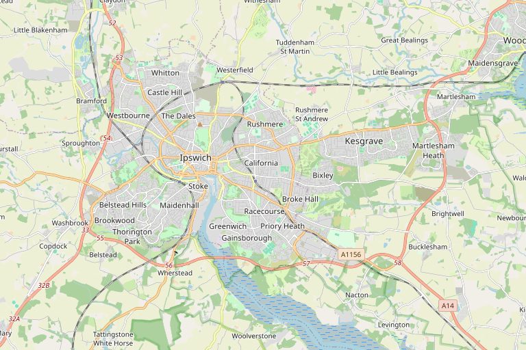 Map of Ipswich and the surrounding area