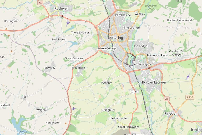 Map of Kettering and the surrounding area