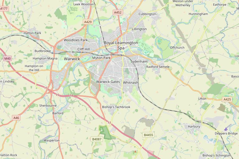 Map of Leamington Spa and the surrounding area
