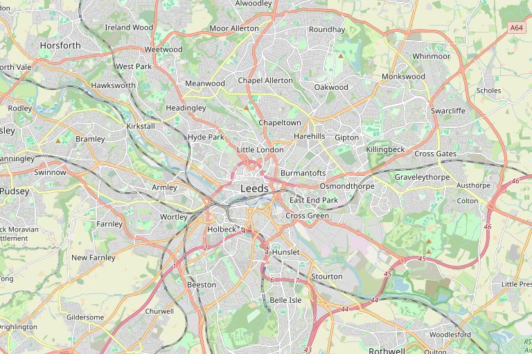 Map of Leeds and the surrounding area