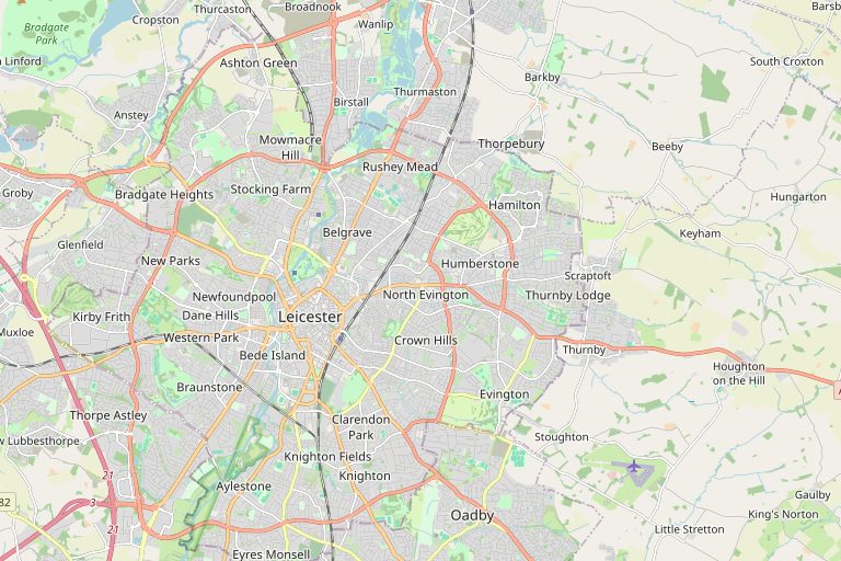 Map of Leicester and the surrounding area