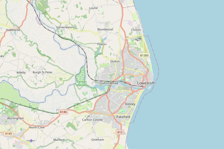 Map of Lowestoft and the surrounding area