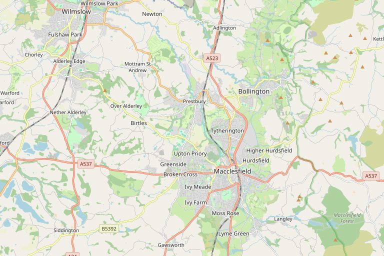 Map of Macclesfield and the surrounding area