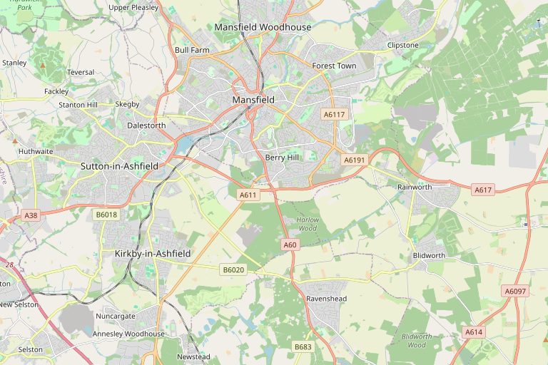 Map of Mansfield and the surrounding area