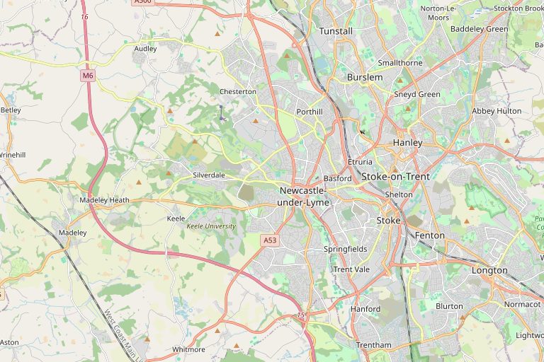 Map of Newcastle-under-Lyme and the surrounding area