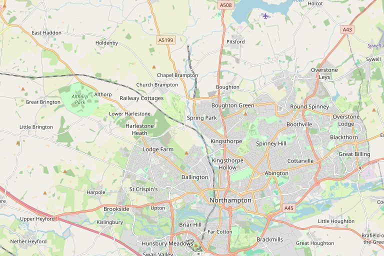 Map of Northampton and the surrounding area