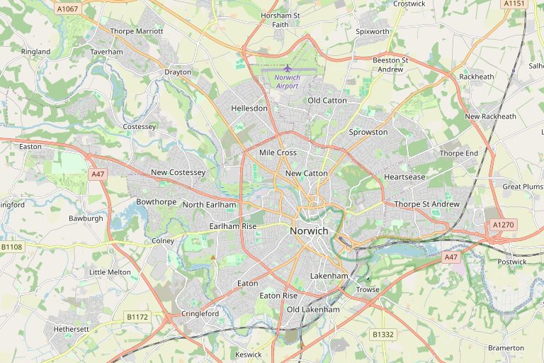 Map of Norwich and the surrounding area