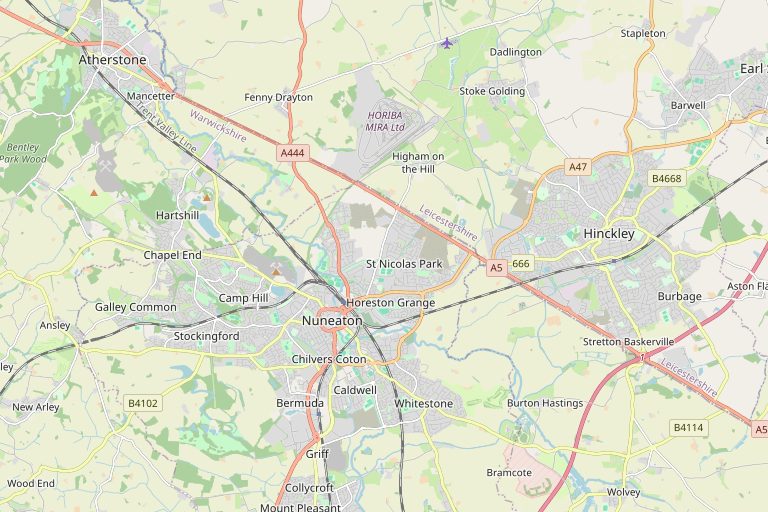 Map of Nuneaton and the surrounding area