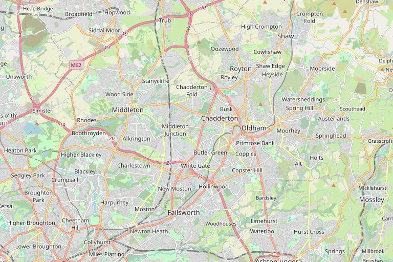 Map of Oldham and the surrounding area