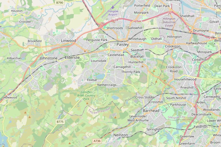 Map of Paisley and the surrounding area