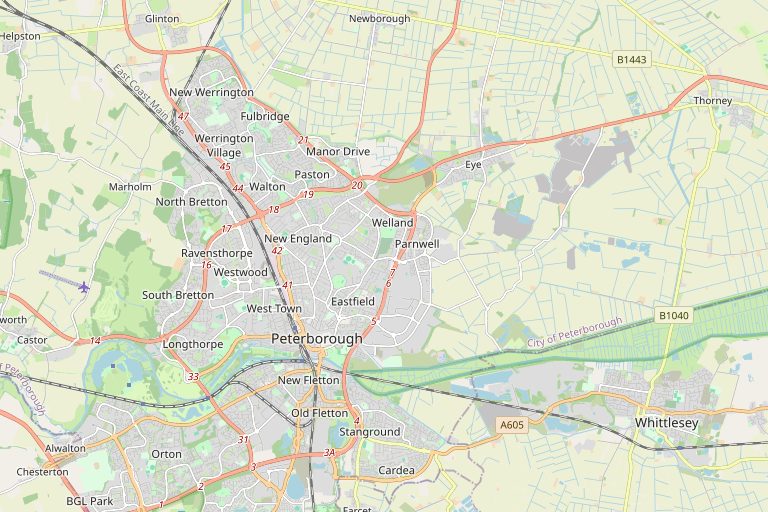 Map of Peterborough and the surrounding area
