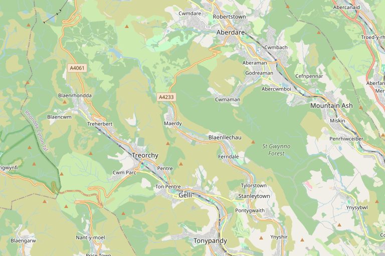 Map of Rhondda and the surrounding area