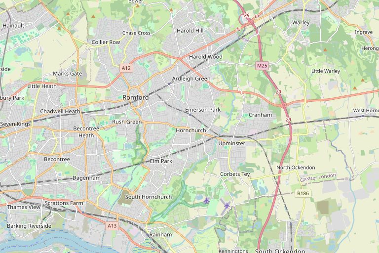 Map of Romford and the surrounding area