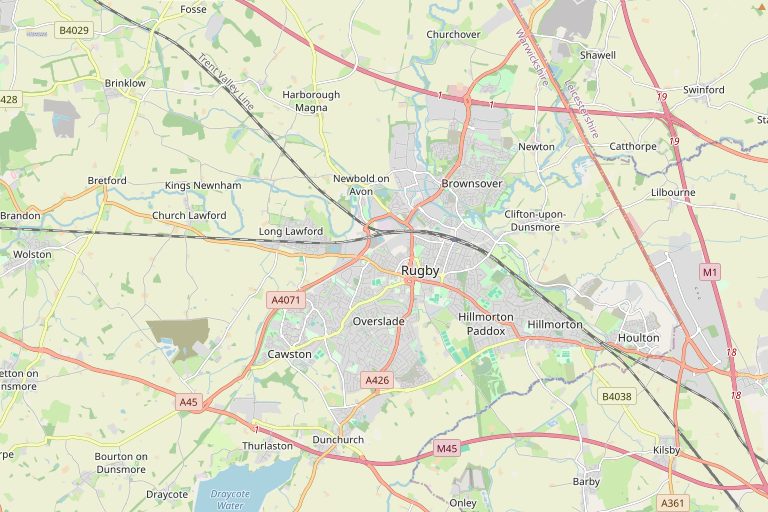 Map of Rugby and the surrounding area