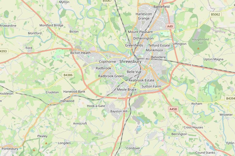 Map of Shrewsbury and the surrounding area