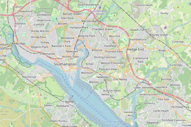 Map of Southampton and the surrounding area