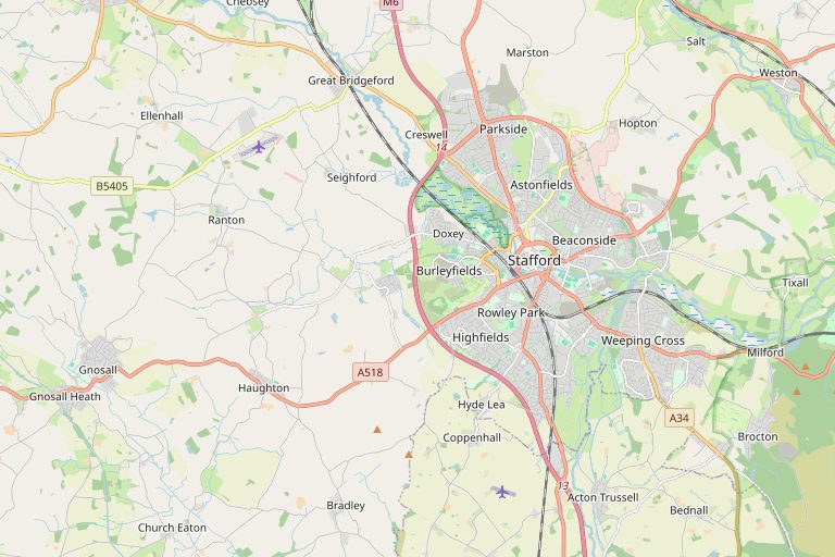 Map of Stafford and the surrounding area