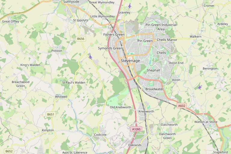 Map of Stevenage and the surrounding area