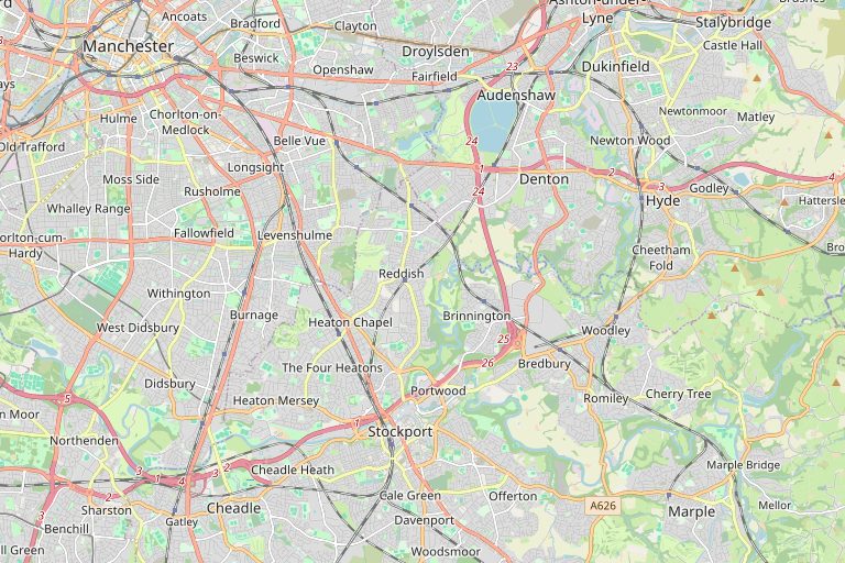 Map of Stockport and the surrounding area