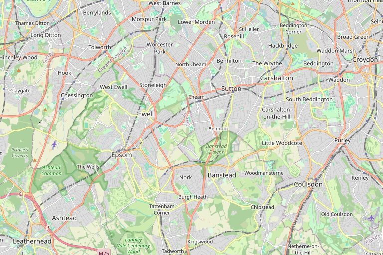Map of Sutton and the surrounding area