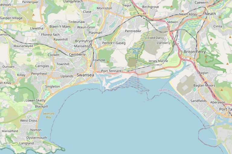 Map of Swansea and the surrounding area