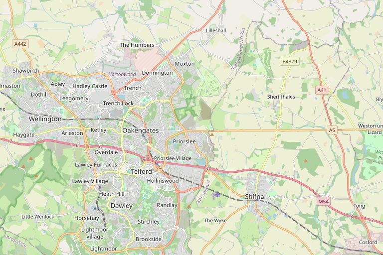 Map of Telford and the surrounding area