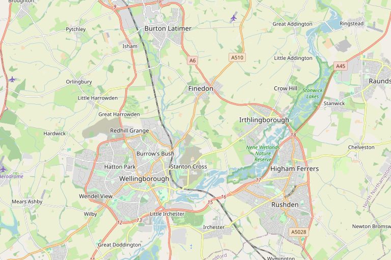 Map of Wellingborough and the surrounding area