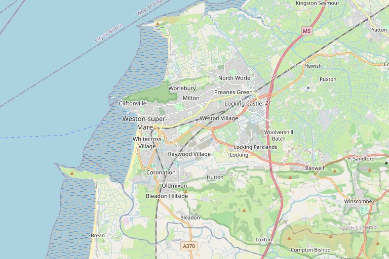 Map of Weston-super-Mare and the surrounding area