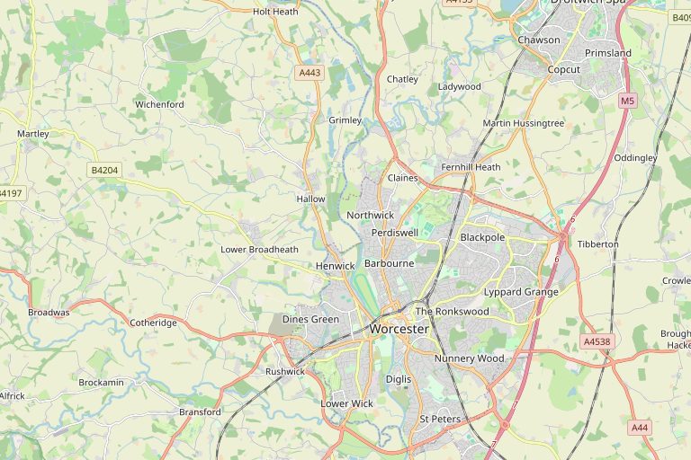 Map of Worcester and the surrounding area